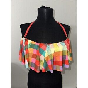 Kate Spade Garden Plaid Ruffle Bandeau Bikini Top Size Large Mm74